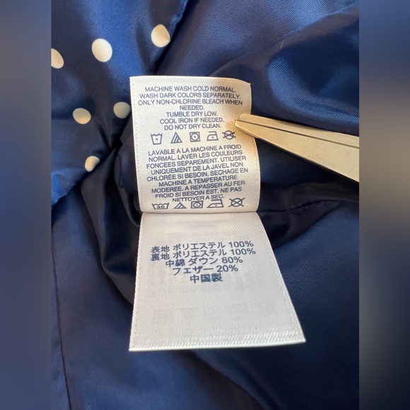 Lands' End Puffer Down Vest Blue with White Polka Size M/P 10-12 Full Zip - Picture 10 of 11